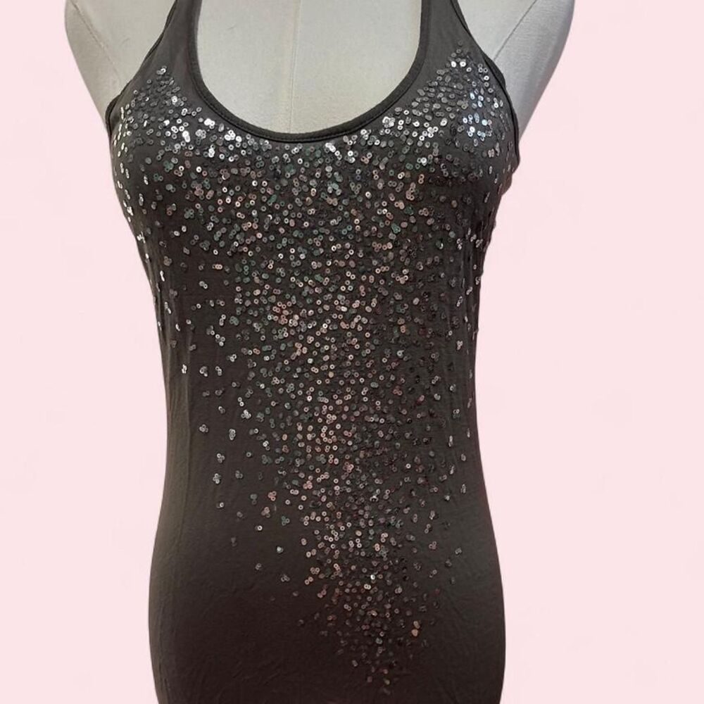 Y2K Gray Sequin Racerback Tank Top | Glitter Party Club Cami
